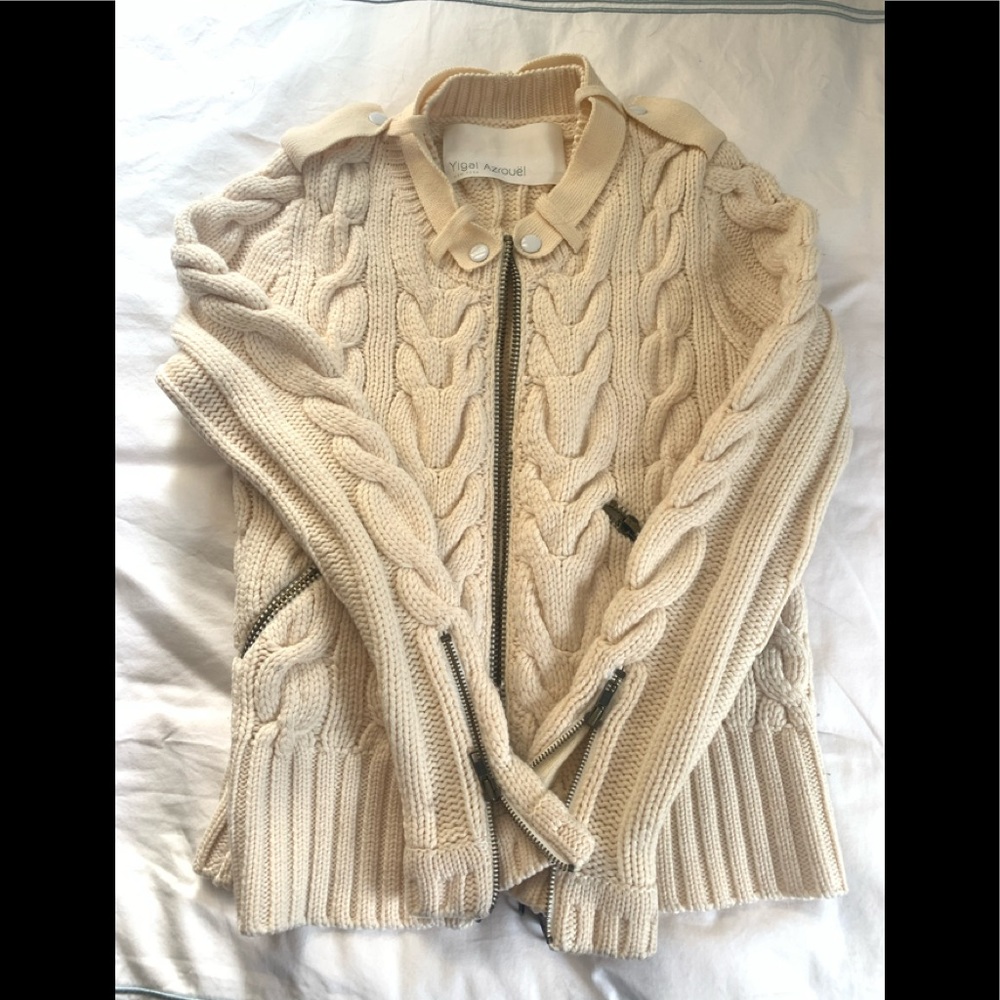 Yigal Azrouel cream knit zip cardigan size small